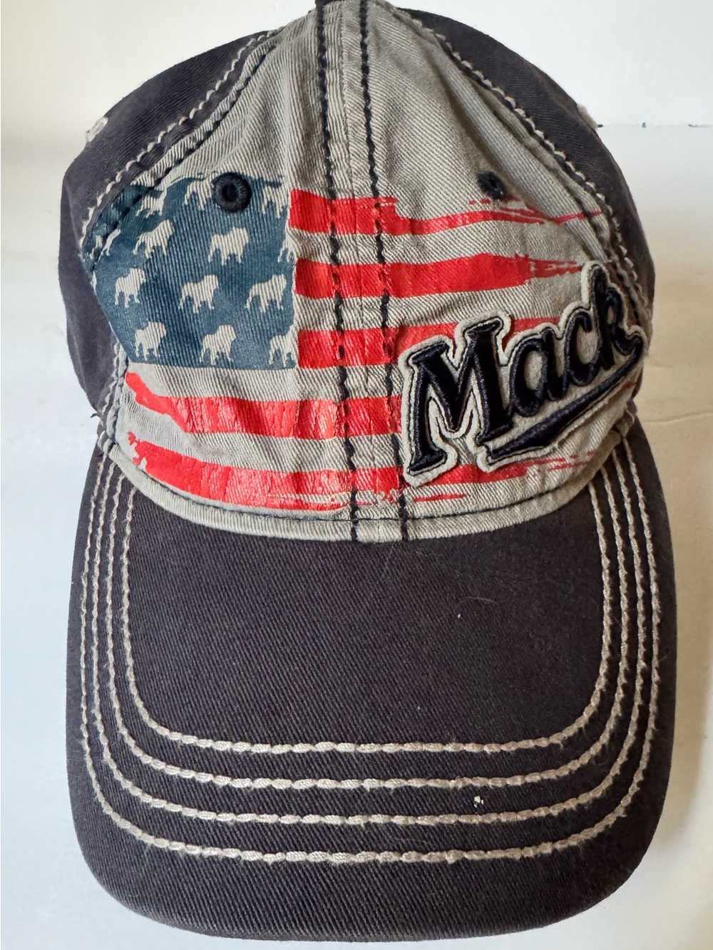 Mack Bulldog Basics Logo Officially Licensed Blue Hat Cap USA Flag Cotton